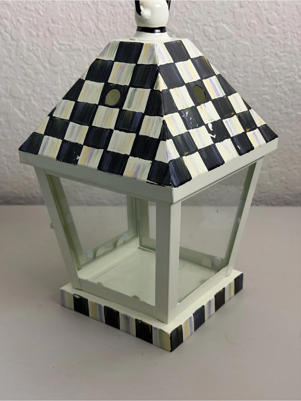 Mackenzie Childs Small Courtly Check Lantern Metal All Seasons Indoor Outdoor